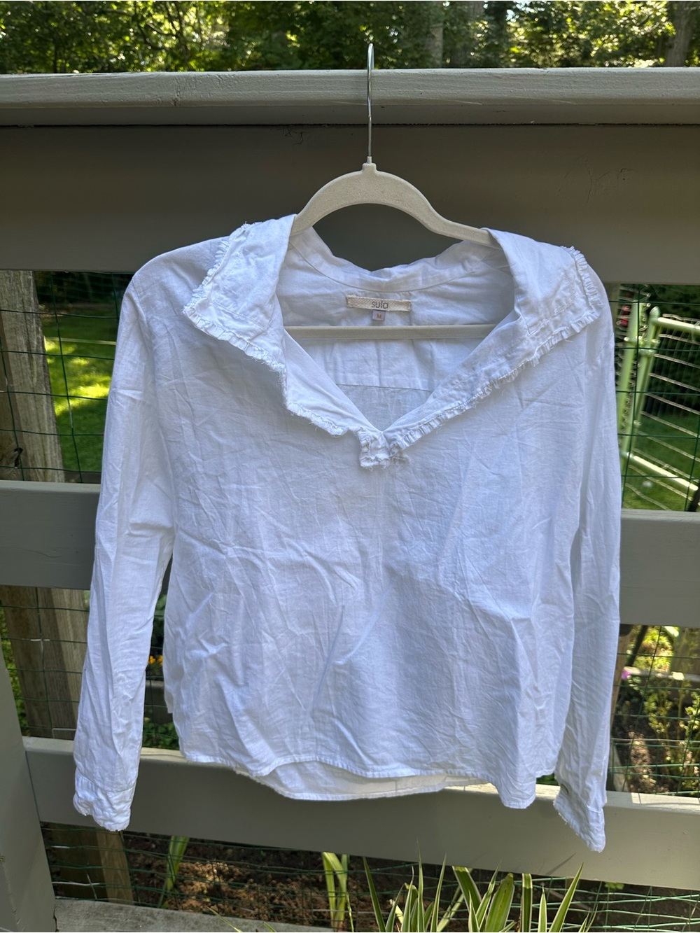 SULA White Ruffle-Trim V-Neck Long Sleeve Shirt